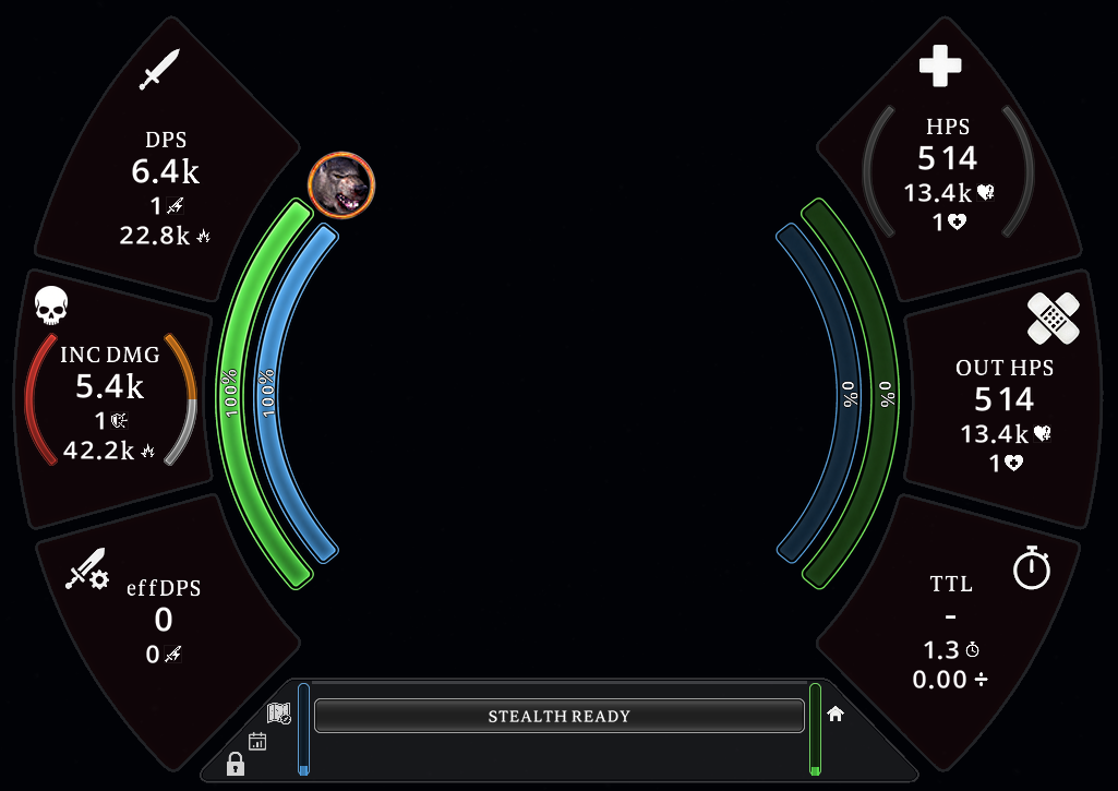 CombatDash Kampf-HUD mit Schaden, eingehendem Schaden und Heilung